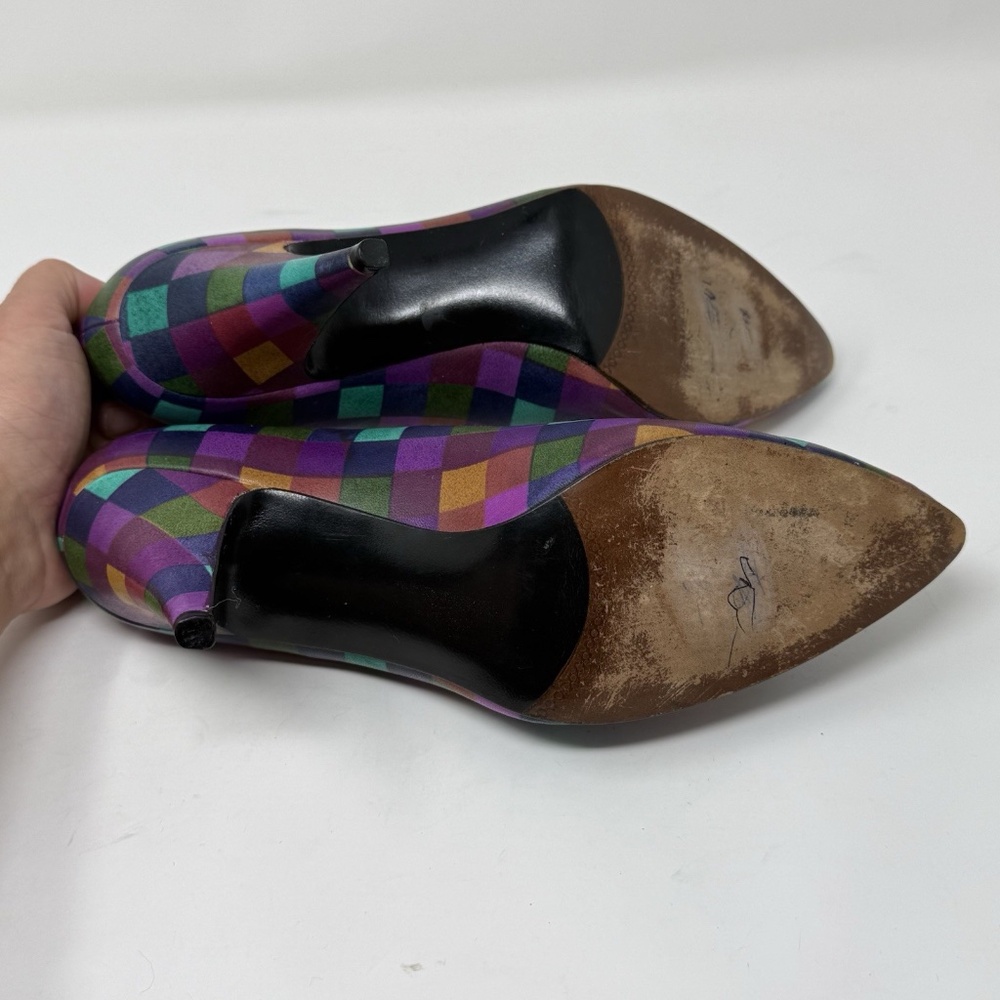 Vintage Stuart Weitzman 80s Bright Multicolor Heels Leather Sz Womens 9 Colorful - Picture 13 of 16